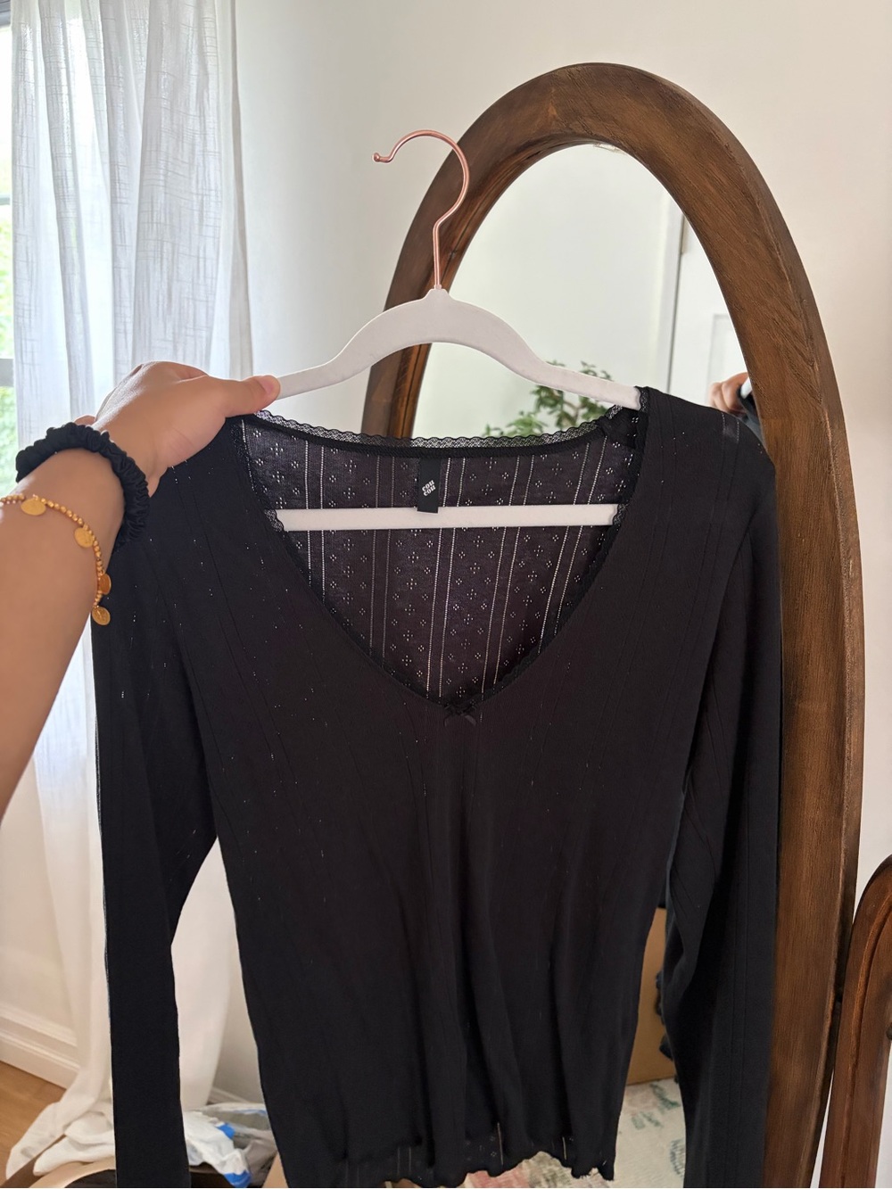 Cou cou intimates v neck scoop top long sleeve pointelle
